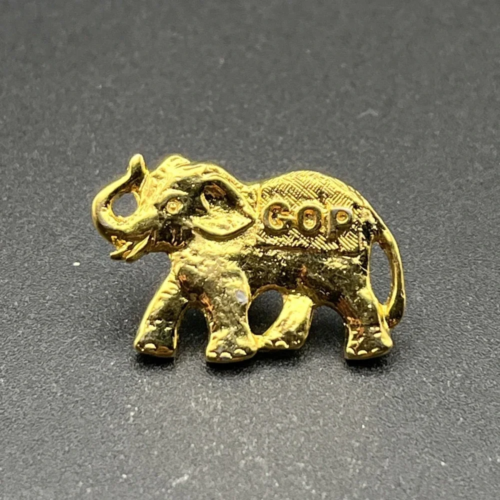 GOP Republican Party‎ Elephant Gold Tone Lapel Hat Pin